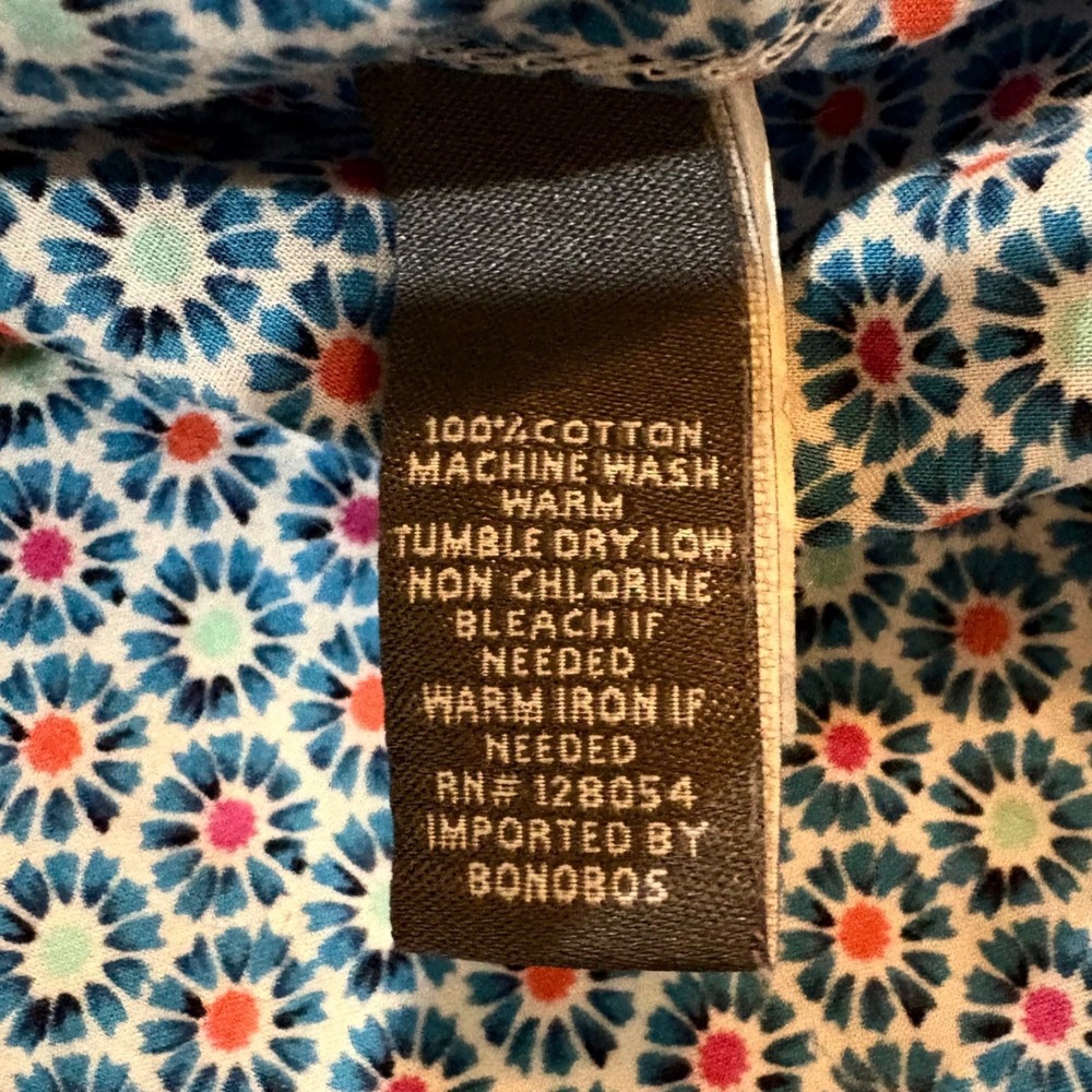 Bonobos Mens Slim Fit Short Sleeve Button Down Shirt Blue Geometric Floral L - Picture 5 of 7
